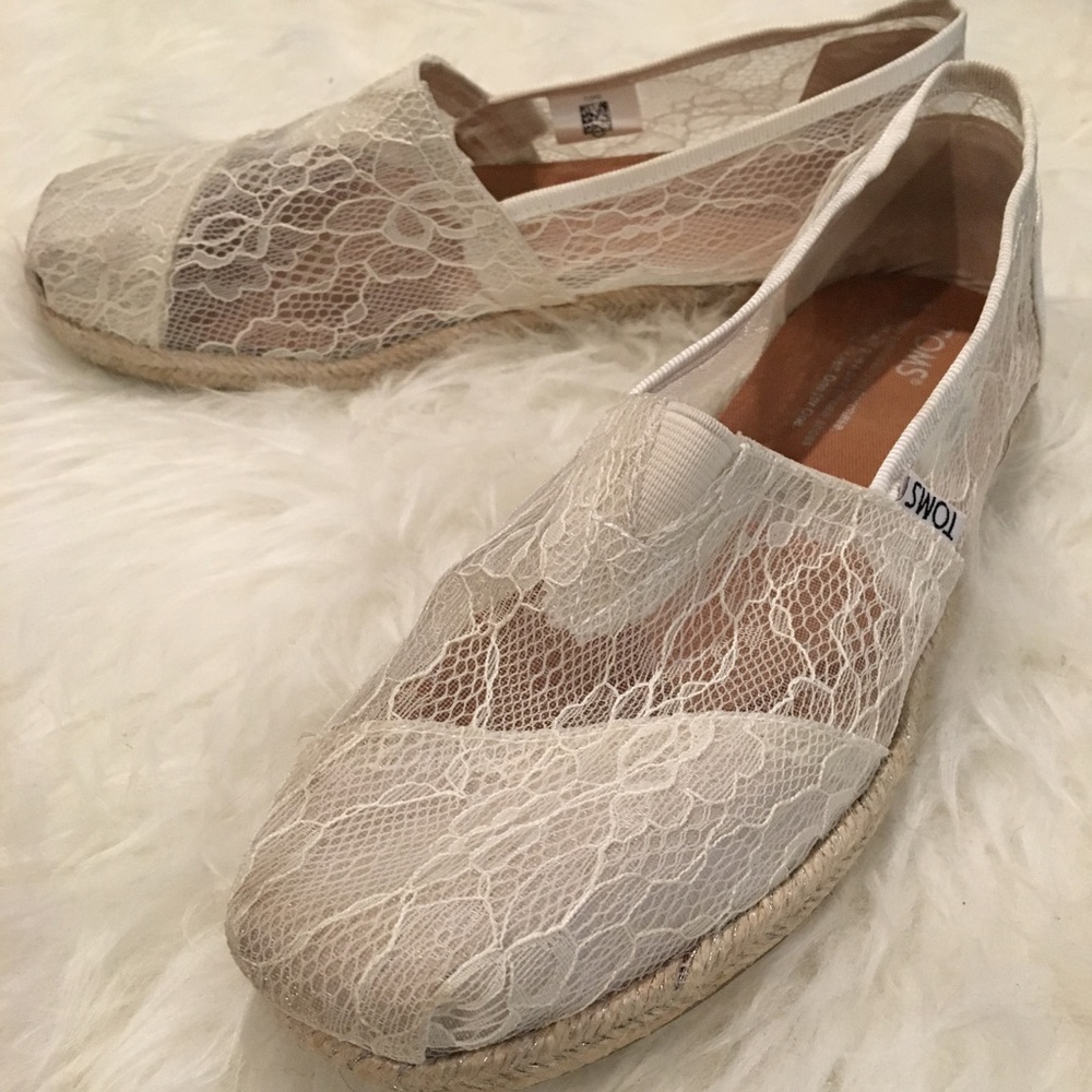 White lace espadrilles flats worn once!